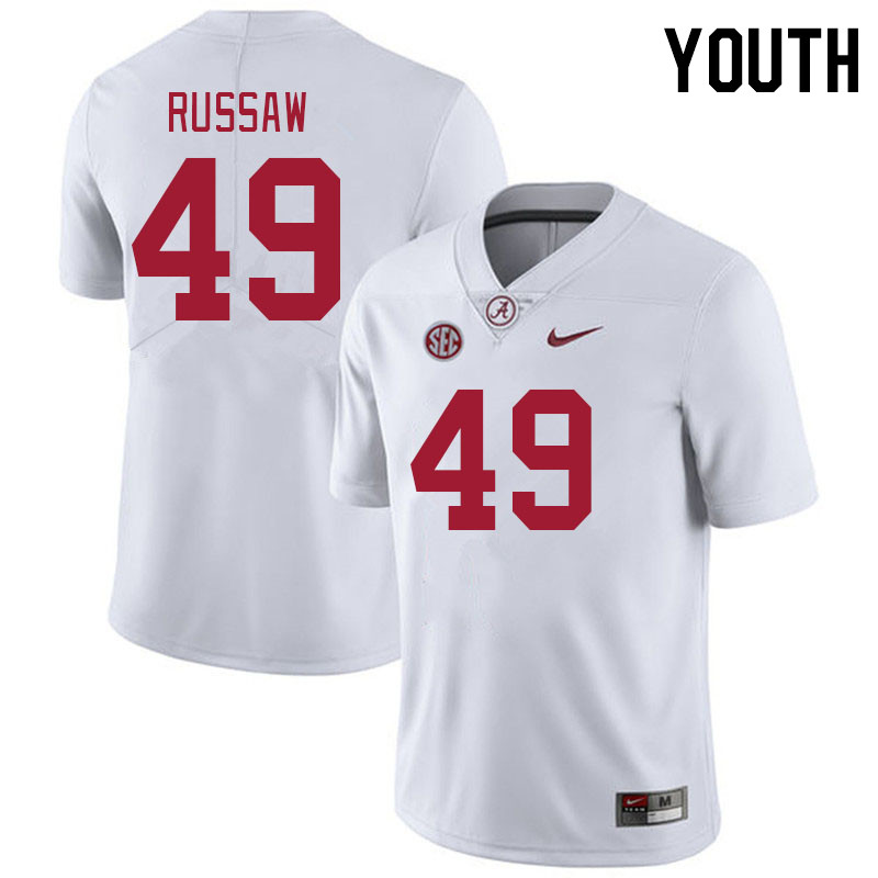 Youth #49 Qua Russaw Alabama Crimson Tide College Footabll Jerseys Stitched-White